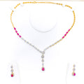 Sleek Dangling Drop Diamond + 18k Gold Necklace Set 