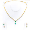 Sophisticated Sparkling Diamond + 18k Gold Drop Necklace Set 