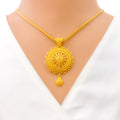 Charming Netted Floral Bead 22k Gold Pendant Set