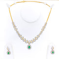 Brilliant Artistic Floral Drop Diamond + 18k Gold Necklace Set 