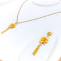Fashionable 22K Gold Floral Pendant Set 