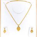 Netted Leaf Adorned 22K Gold Pendant Set