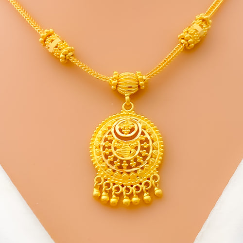 Graceful Dangling Tassel 22k Gold Necklace Set 