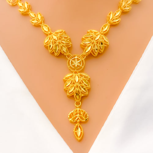 Luxurious Marquise Leaf 5-Piece 21k Gold Necklace Set