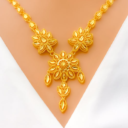 Dangling 5-Piece 21k Gold Sun Flower Necklace Set