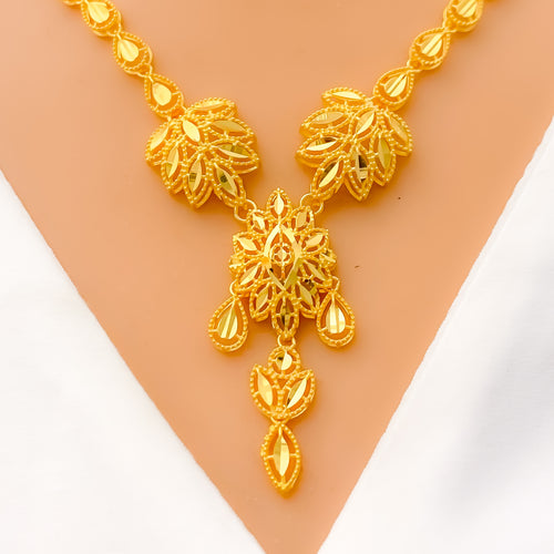 Elongated Marquise Flower 5-Piece 21k Gold Necklace Set