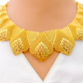 Reflective Mesh Leaf 22K Gold Necklace Set 