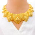 Reflective Mesh Leaf 22K Gold Necklace Set 