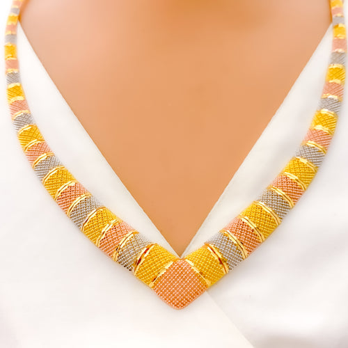 Vibrant Striped Color Block 22K Gold Necklace Set 