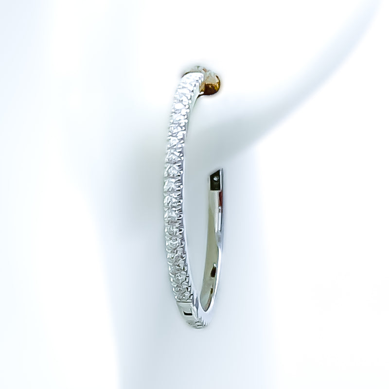 Shiny Sleek Lined 18K Gold + Diamond Bali Earrings 