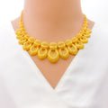 Intricate Blooming Floral Mesh 22K Gold Necklace Set 