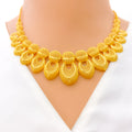 Intricate Blooming Floral Mesh 22K Gold Necklace Set 