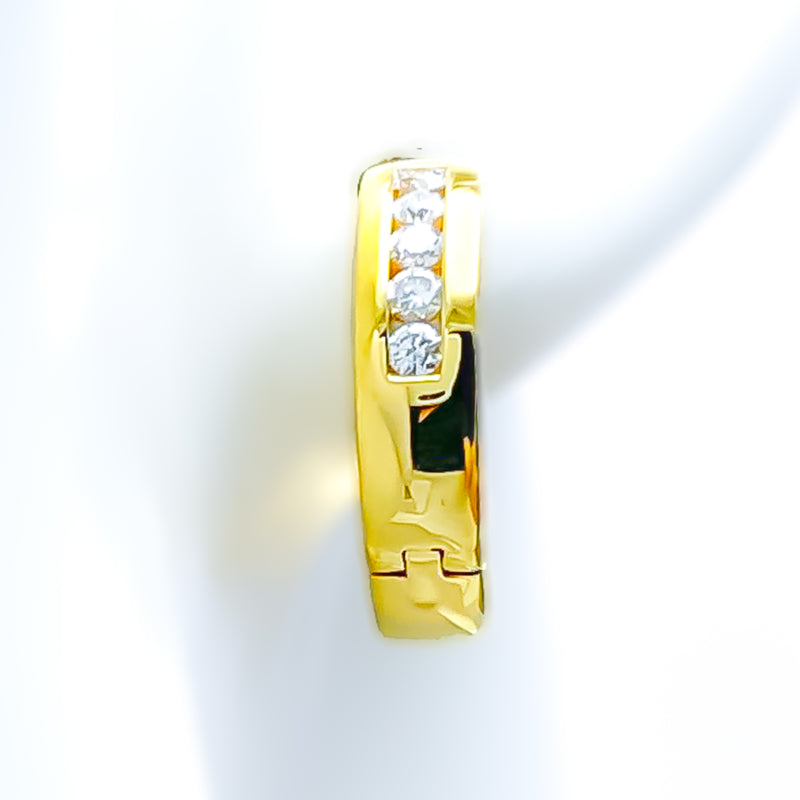 Timeless Beautiful Lined 18K Gold + Diamond Bali Earrings 