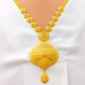 Majestic Floral Mesh 22k Gold Long Necklace Set 