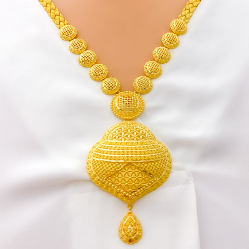 Majestic Floral Mesh 22k Gold Long Necklace Set 