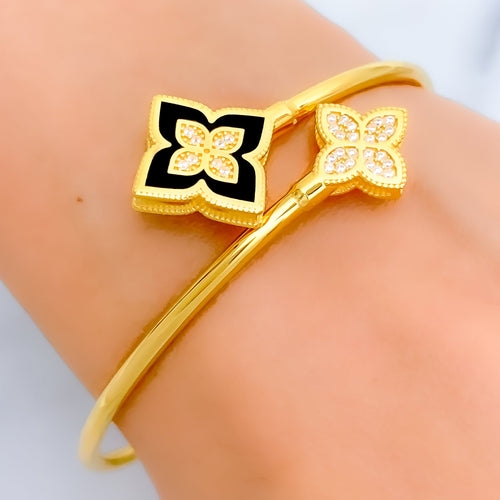 Gorgeous Black Enameled 21K Gold CZ Bangle Bracelet 