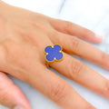 Unique Bold Lapis Flower 21K Gold Ring 