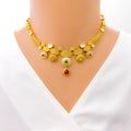 Delicate Floral Cutwork Accented 22k Gold Necklace Set