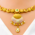 Special Lavender Enamel 22k Gold Necklace Set 