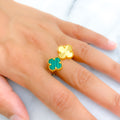 Dual Flower Malachite 21K Gold Ring