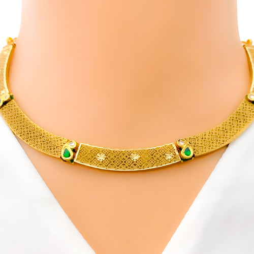 Embossed Paisley Accented 22k Gold Choker Necklace