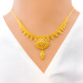 Opulent Leaf Accented 22k Gold Necklace Set 