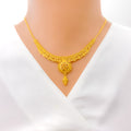 Ornate Checkered Drop 22k Gold Necklace Set 