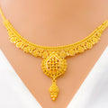 Ornate Checkered Drop 22k Gold Necklace Set 