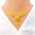 Ornate Checkered Drop 22k Gold Necklace Set 