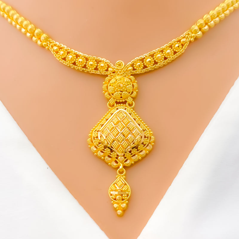 Unique Flower Adorned 22k Gold Necklace Set 