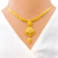 Unique Flower Adorned 22k Gold Necklace Set 