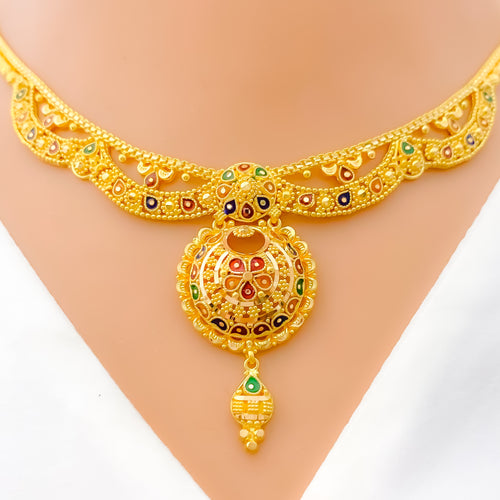 Traditional Meenakari 22k Gold Necklace Set 