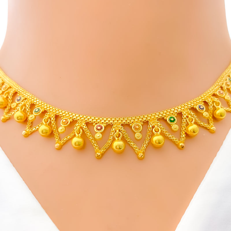 Delightful Dangling Tassel 22k Gold Necklace Set 