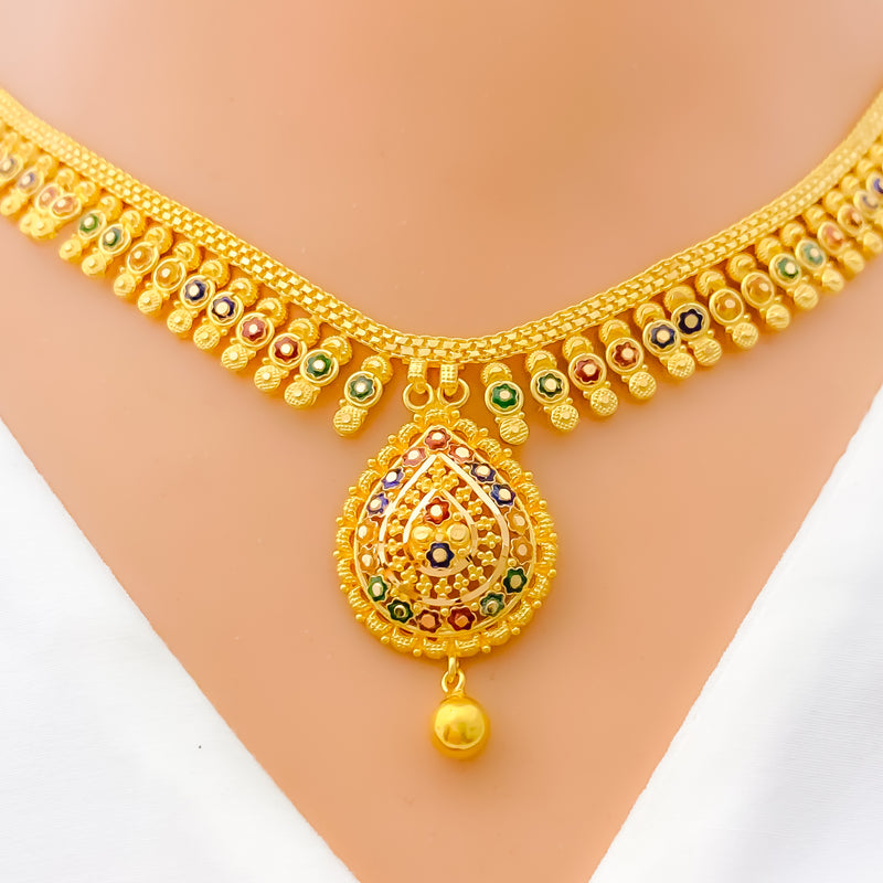 Exclusive Meenakari Drop 22k Gold Necklace Set 