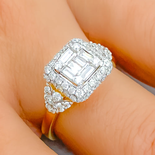 Attractive Geometric 18K Gold + Diamond Ring 