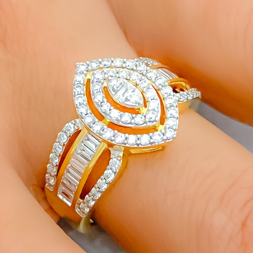 Stunning Marquise Shaped 18K Gold + Diamond Ring 