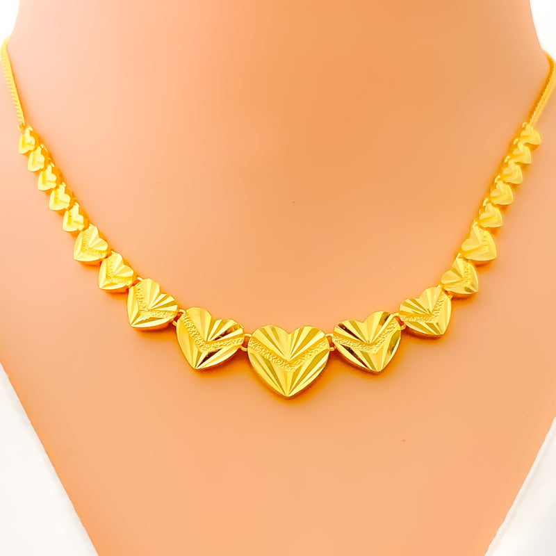 Striking Graduating Heart 22K Gold Necklace Set 