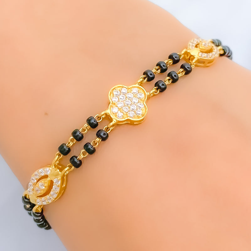 Marquise Adorned 22k Gold Black Bead CZ Bracelet 