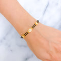 Dapper Dual Chain 22k Gold Black Bead CZ Bracelet 