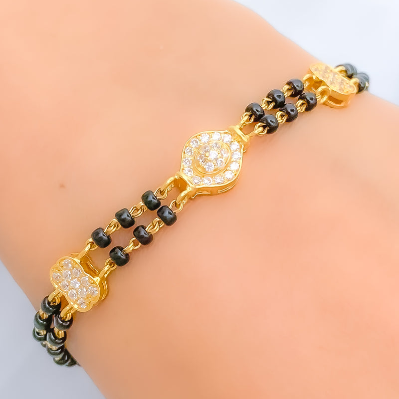 Dapper Dual Chain 22k Gold Black Bead CZ Bracelet 