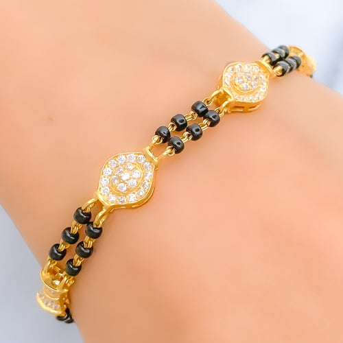 Evergreen Dressy 22k Gold Black Bead CZ Bracelet 
