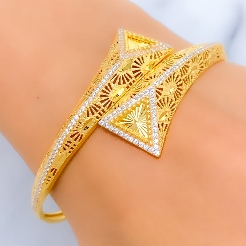 Peacock Feather Accented CZ 22k Gold Bangle Bracelet 