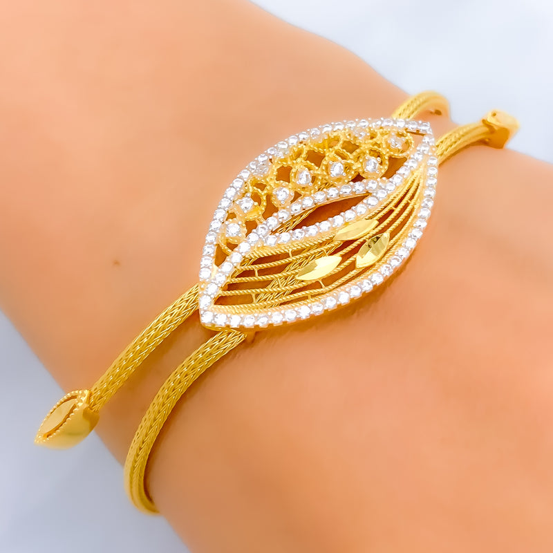 Stylish Marquise Leaf 22k Gold CZ Bracelet 