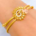 Curved Floral Motif 22k Gold CZ Bracelet 