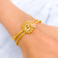 Curved Floral Motif 22k Gold CZ Bracelet 