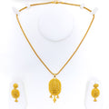 Posh Diamond Shaped 22k Gold Pendant Set 