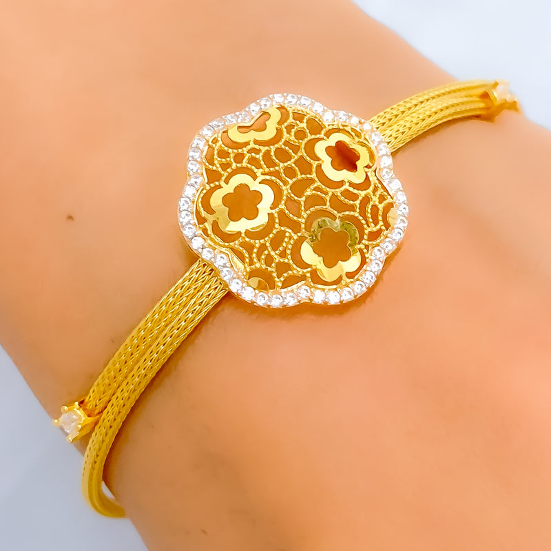 Delightful Netted Flower 22k Gold CZ Bracelet 