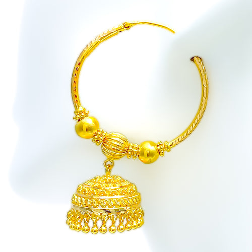 Opulent Three Orb 22K Gold Chandelier Bali Earrings 