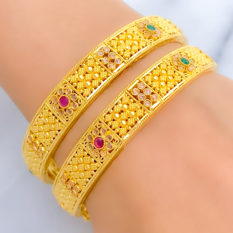 Delicate Floral 22k Gold Bangles