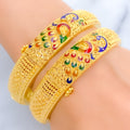 Royal Peacock Enameled 22k Gold Bangle Pair 